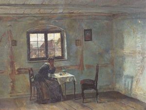 Stubeninterieur Mit Nachdenklicher Frau by Raffael Schuster-Woldan