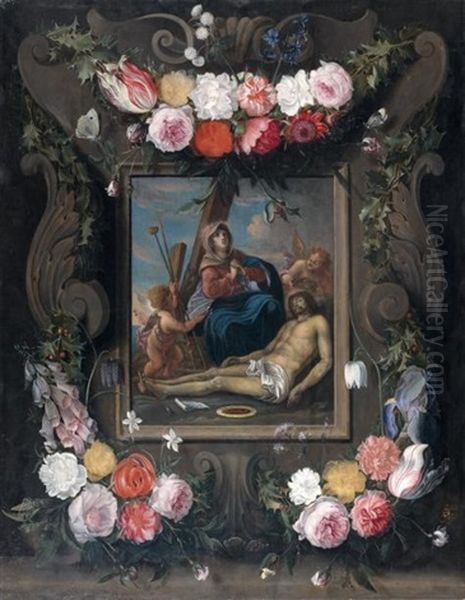Pieta Dans Une Couronne De Fleurs - view 1