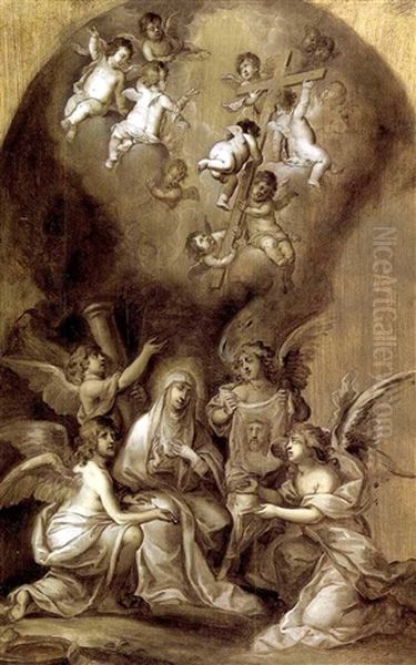 La Vierge Entouree D'anges Presentant Les Intruments De La Passion - view 1