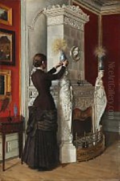Interior From Bygholm Castle With A Back Turned Woman By The Fireplace - view 1