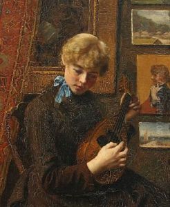 Interior With Woman Playing The Mandolin