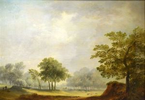 Parkland Landscape With Horse And Hounds