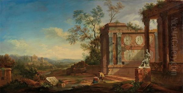 A River Landscape With Ancient Ruins - view 1