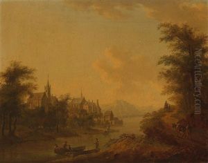 A River Landscape With Two Churches On Opposite Banks by Christian Georg Schuetz the Elder