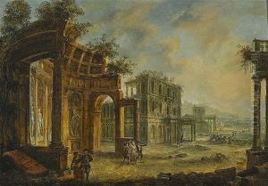 Ideale Ruinenlandschaft Mit Figurenstaffage by Christian Georg Schuetz the Elder