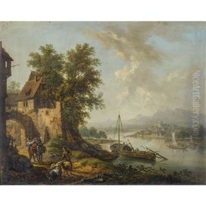 Rheinlandschaft Mit Staffage by Christian Georg Schuetz the Elder