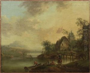 An Extensive River Landscape With Travellers Resting Before A Cottage; And A Figure On Horseback With Others Resting Before A River Landscape (2) Unframed