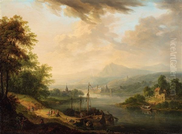 Dawn: Rhenish Landscape With Travellers And A Ferry (2 Works) - view 1