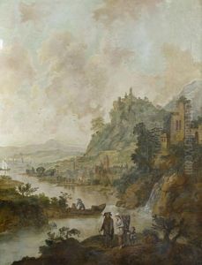 A Mountainous River Landscape With Travellers On A Path In The Foreground by Christian Georg Schuetz the Younger
