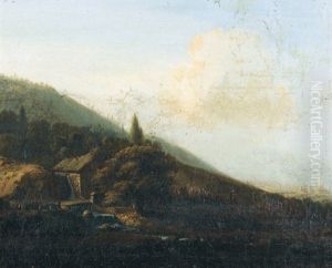 Landschaft (+ Rheinfall; Pair) by Christian Georg Schuetz the Younger