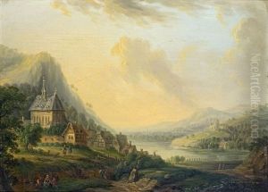 Flusslandschaft Mit Dorf Und Kirche