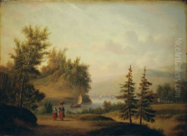 Flusslandschaft Mit Segelbooten Und Figuren - view 1