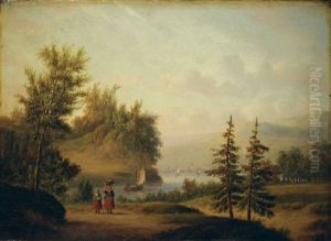 Flusslandschaft Mit Segelbooten Und Figuren