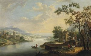 Sommerliche Fluslandschaft Mit Fahrstation