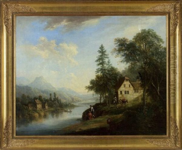 Ideale Flusslandschaft Mit Anglern - view 1