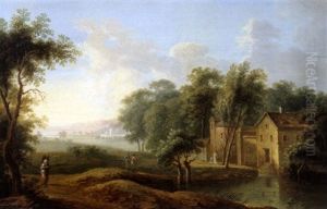 Flusslandschaft Mit Gebauden Und Figurenstaffage by Christian Georg Schuetz the Younger