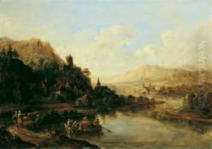 Flusslandschaft Mit Fahrboot