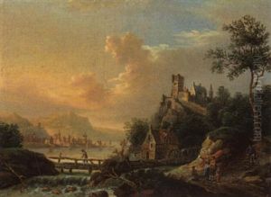 Rheinlandschaft Mit Hochgelegener Burg