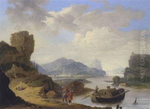 Fluslandschaft Mit Einer Stadt Im Hintergrund
