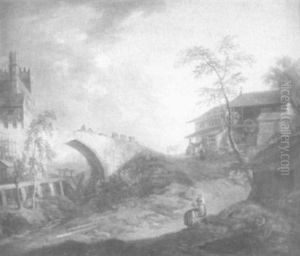 Landschaft Mit Alter Bogenbrucke Und Bauernhaus