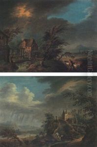 A Landscape With A Watermill Struck By Lightning by Christian Georg Schuetz the Younger