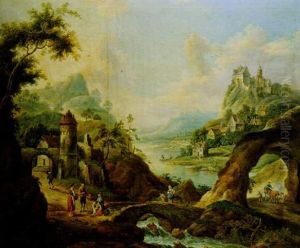 Flusslandschaft Mit Hochgelegener Burg