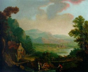 Figures Before A River In A Landscape, A Town Beyond thumbnail