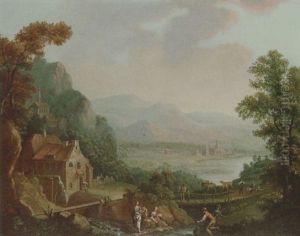 Figures By A Stream In A River Valley