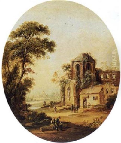 Summer Landscape With Figures In Front Of A Church Ruin - view 1