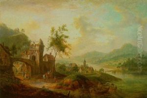Phantastische Rheinlandschaft Mit Einem Reiter Vor Einer Stadtmauer