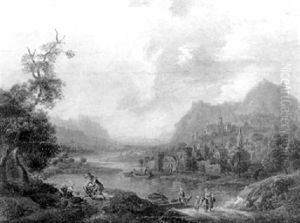 Paysage Fluvial Anime De Villageois