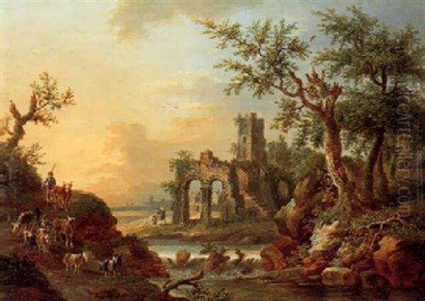 Flusslandschaft Mit Hirten Und Ruine - view 1