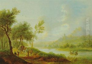 Fluslandschaft Mit Fischerbooten Und Reisenden by Christian Georg Schuetz the Younger