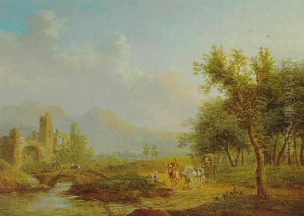 Fluslandschaft Mit Ruinen Und Reisenden - view 1