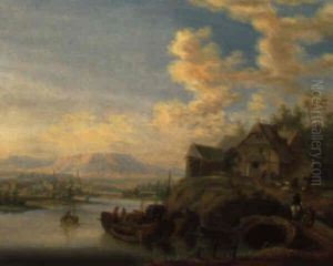 Fluslandschaft Mit Booten by Christian Georg Schuetz the Younger