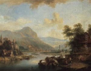 Fluslandschaft Mit Blick Auf Ein Dorf