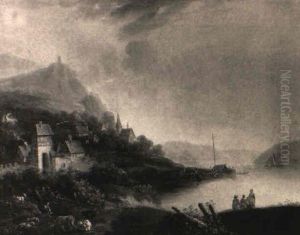 Rheinlandschaft Mit Einem Dorf by Christian Georg Schuetz the Younger