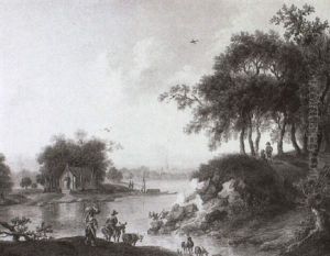 Romantische Rheinlandschaft Mit Personen- Und Tierstaffage by Christian Georg Schuetz the Younger