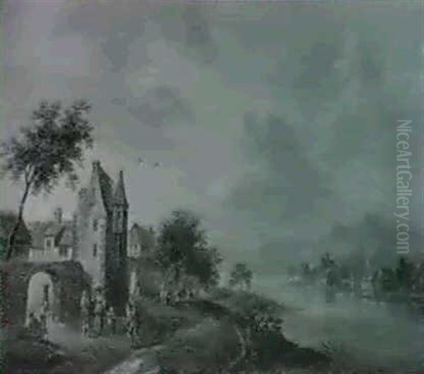 Rheinlandschaft Mit Figuren Vor Den Mauern Einer Stadt - view 1