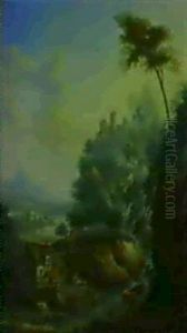 Gebirgige Flusslandschaft Mit Einer Muhle Und Einem Fischer by Christian Georg Schuetz the Younger