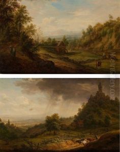 Paysage De Campagne Avec Un Moulin A Eau Berger Rentrant Leur Troupeau by Franz Schuetz