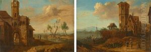 Flusslandschaft Mit Figurenstaffage (+ Another; Pair) by Franz Schuetz
