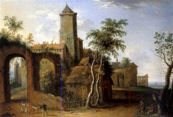 Landschaft Mit Burg Und Figurenstaffage - view 1
