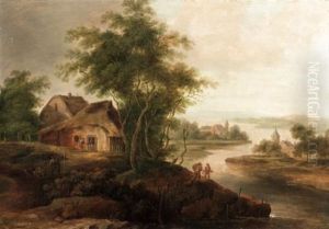 River Landscape With A Cottage by Franz Schuetz