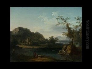 Flusslandschaft Mit Gebauden Und Figurenstaffage by Franz Schuetz