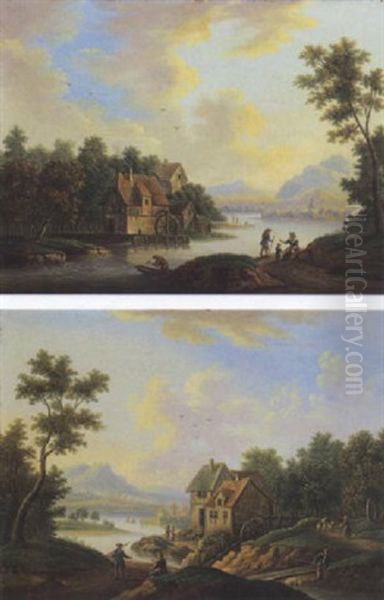 Flusslandschaft Mit Fussgangern Und Fischern - view 1