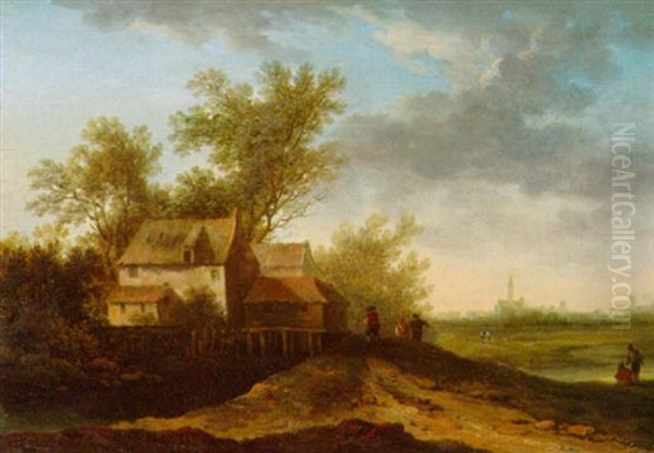 Landschaft Mit Figuren, Im Hintergrund Eine Stadt - view 1