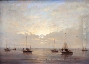Vissersboten Op Kalm Water by Johannes Frederick Schuetz