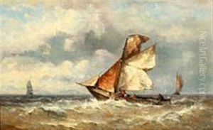 Fishermen At Sea, Working by Johannes Frederick Schuetz