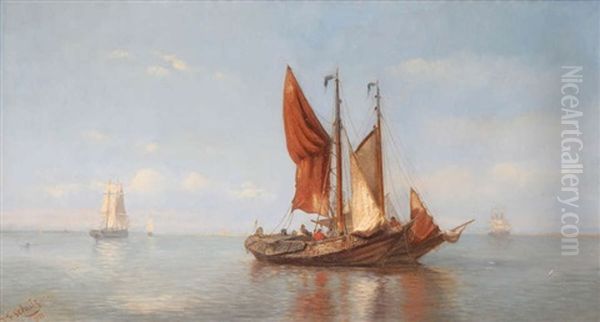 Marine Anime De Bateaux De Pecheurs, Des Trois-mats A L'arriere-plan - view 1